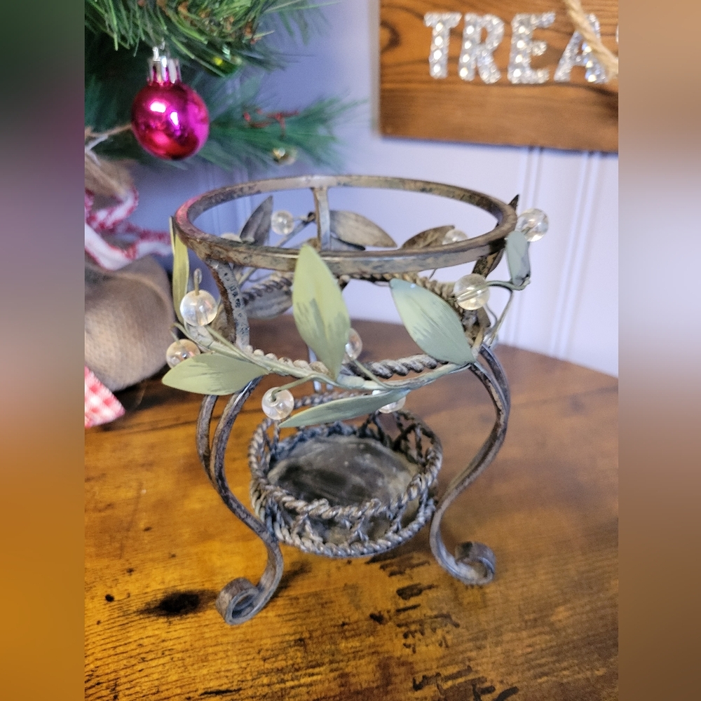 Party lite, Garden lites aroma candle holder-green/metal